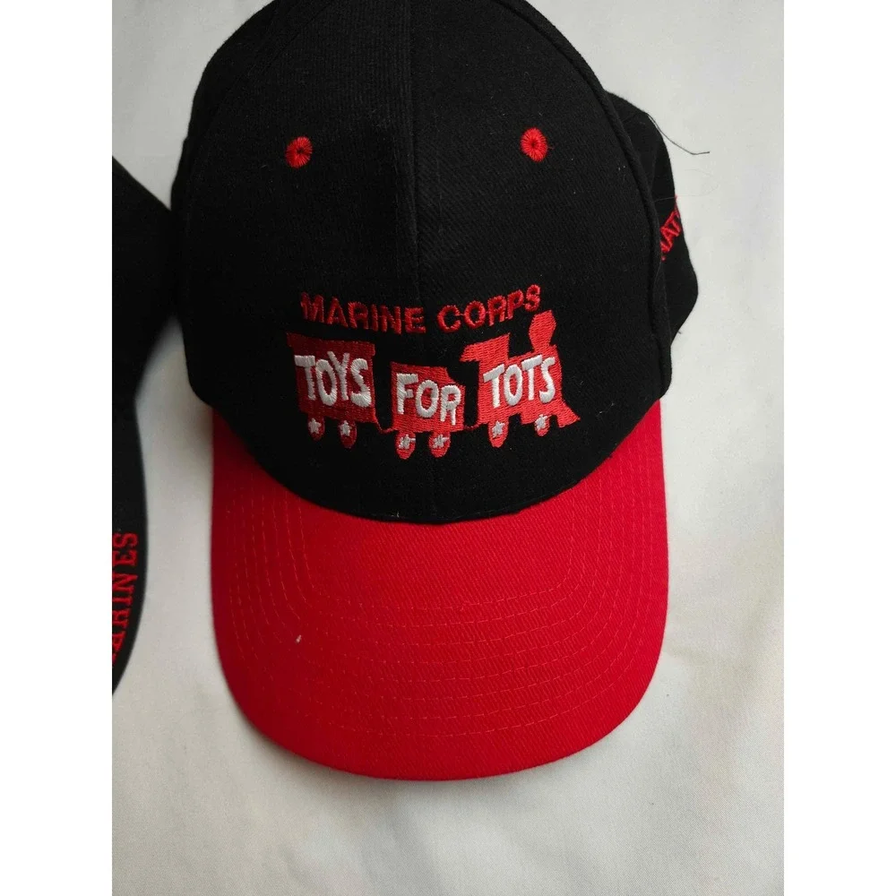 Lot of 2 Toys for Tots US Marine Corps Hats Otto Black Red Coordinator Cap Pin